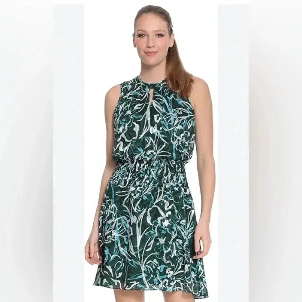 NWT London Times Sleeveless Smocked Hip Yoke Mini Dress in Green/Aqua 8 - Picture 5 of 14